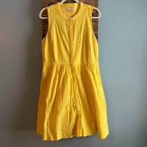 J. Crew Sunny Yellow Eyelet Button Up Sleeveless Dress Spring Summer size 12